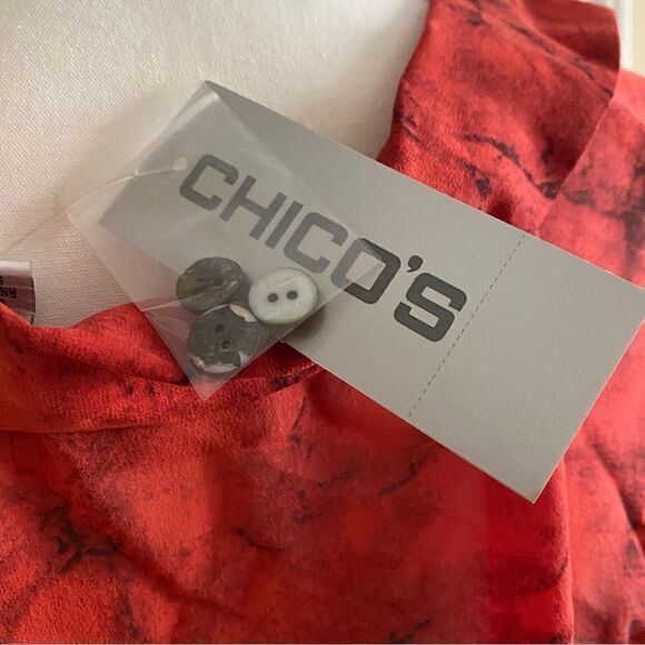 Chico’s Red Silk Graphic Asian Print Blouse Size Large NWT - Picture 10 of 11